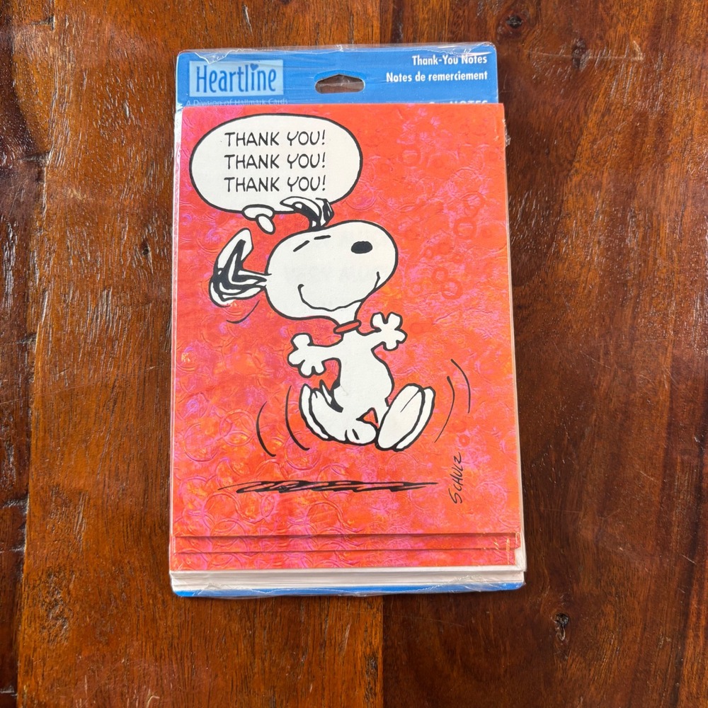 Heartline Peanuts Snoopy Thank You Notes Vintage Hallmark 8 Count Red JTY393M